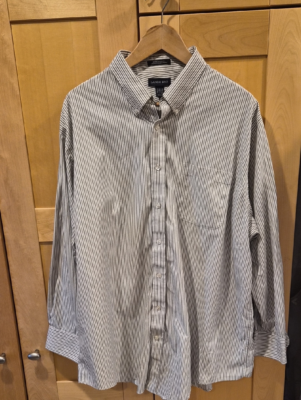 Lands' End Men's White Shirt with Thin Black Stripes